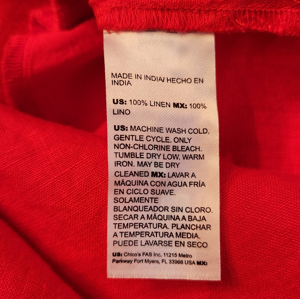 NEW Chicos Linen Roll Tab Sleeve Midi Dress in Watermelon Punch Size 1.5 US 10 - Picture 10 of 10